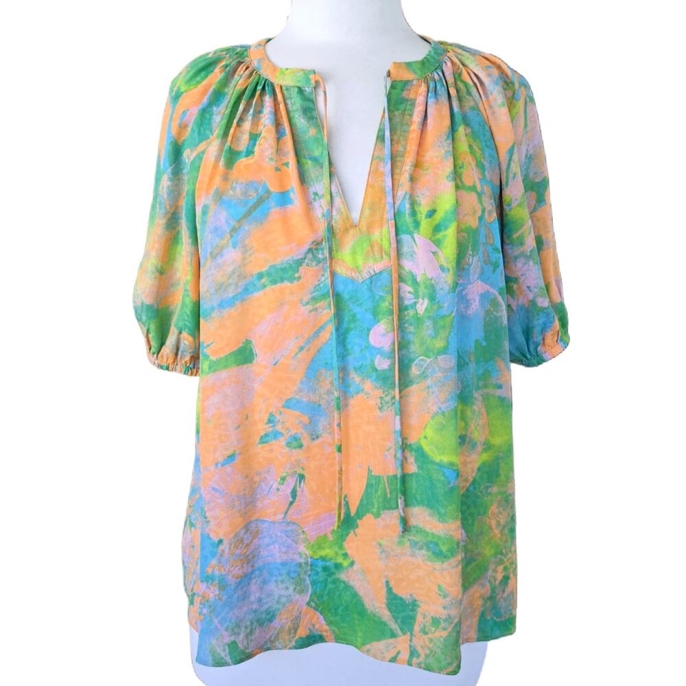Current Air Abstract Split Neck Blouse Medium Ora… - image 2